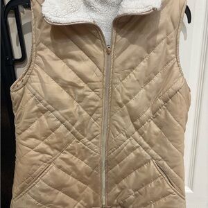Women's Beige Quilted Vest with Sherpa Lining